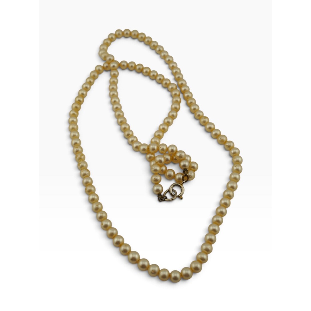 Classic Faux Pearl Necklace Champagne Good Vintage Glass Bead 30in Strand